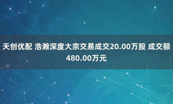 天创优配 浩瀚深度大宗交易成交20.00万股 成交额480.00万元